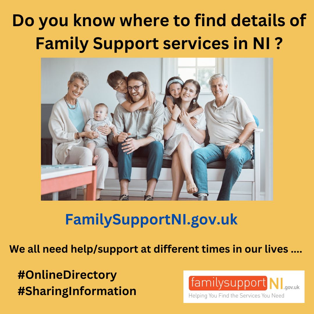 FamilySupportNI.gov.uk is an online directory of various #FamilySupport services for N Ireland including support for : 👉Bereavement 👉Cancer 👉Carers 👉Disability 👉Domestic/Sexual Abuse 👉Drug/Alcohol Misuse 👉Eating Disorders 👉Parenting bit.ly/3tE4qEc