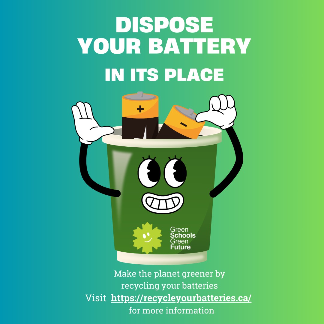 🌱 Celebrate Disposable Batteries Day with GSGF!🌱 
By recycling your batteries, you are not only helping the environment but also supporting sustainable initiatives. Let's make every day Earth Day! 
Visit recycleyourbatteries.ca or greenschoolgreenfuture.org