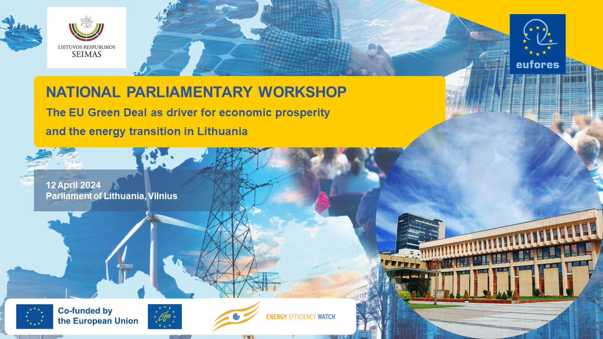 Watch live! EUFORES National Parliamentary Workshop in cooperation with the Parliament of Lithuania: 'The EU Green Deal as driver for economic prosperity and the energy transition in Lithuania'. 12/04/2024 Vilnius. youtube.com/live/UV6edeUjU…