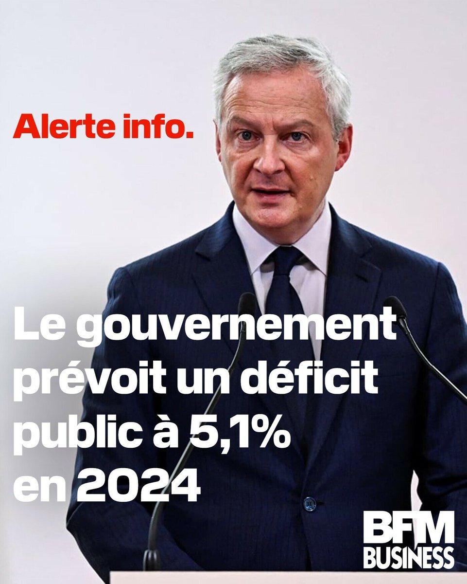 🔴ALERTE INFO le gouvernement prévoit un déficit public à 5,1% en 2024 l.bfmtv.com/qGmp