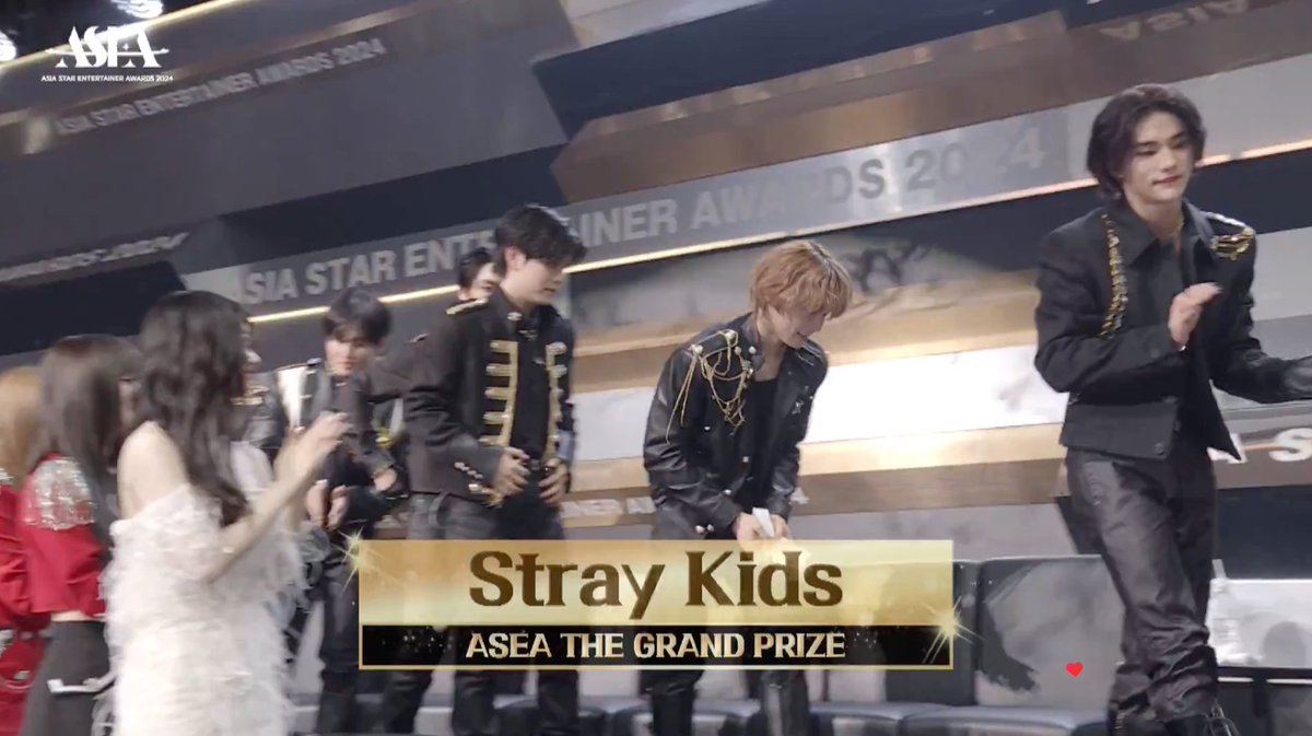 Stray Kids wins 'The Grand Prize' (Daesang) at the Asia Star Entertainer Awards 2024.
