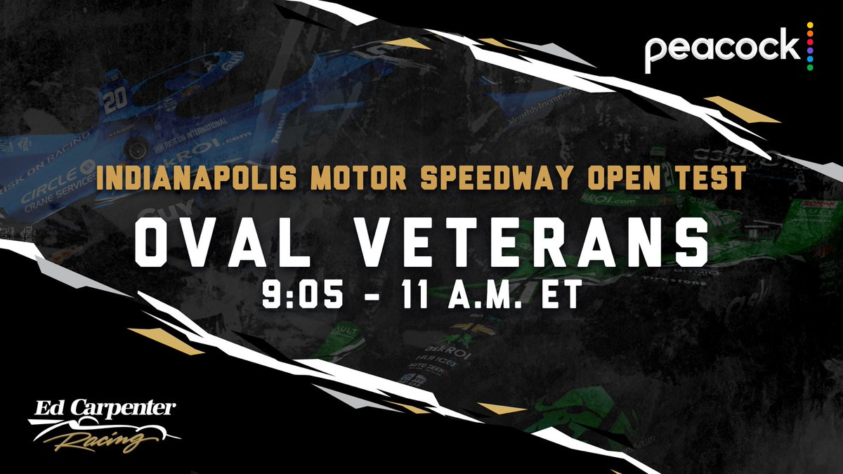 [Oval Veterans] - #Indy500 Open Test at @IMS 🕘 9:05 - 11 a.m. ET 🦚 Streaming on @Peacock 🏎️ indycar.com/leaderboard 📱@IndyCar Mobile