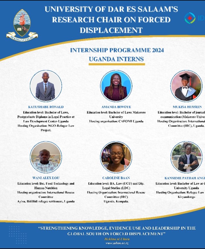 This year our Research Chair turns to Uganda six interns who are working with @CAFOMI_Uganda IRC Uganda, and @refugeelawproj for three months, the interns will design and execute outreach programmes to displaced people in urban and rural Uganda. @KwekaOpportuna @IDRC_ESARO