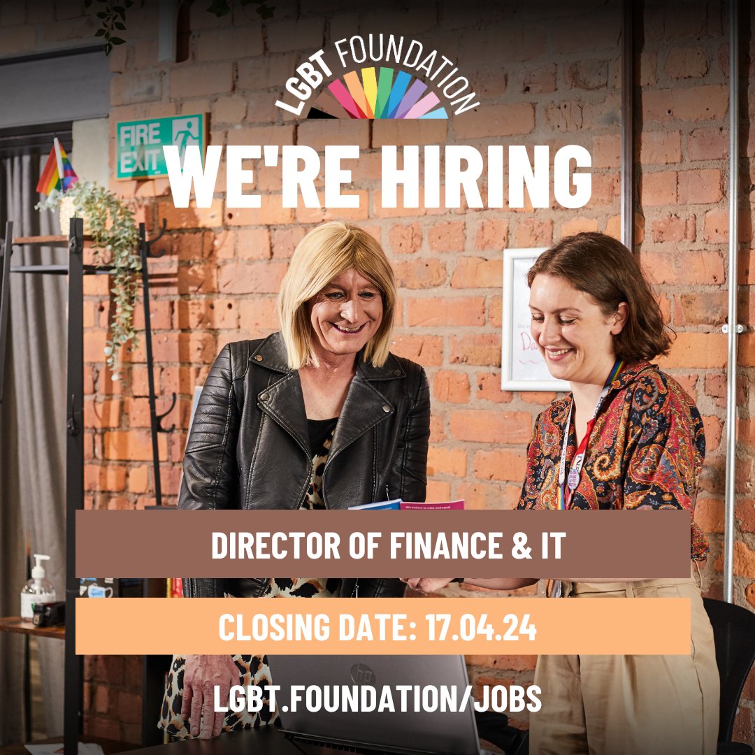 LGBT Foundation is looking for an experienced Director of Finance & IT to take responsibility for ensuring effective and transparent financial governance of the organisation and maintaining the financial viability of the charity 🌟🌈 Full details - lgbt.foundation/vacancy/direct…