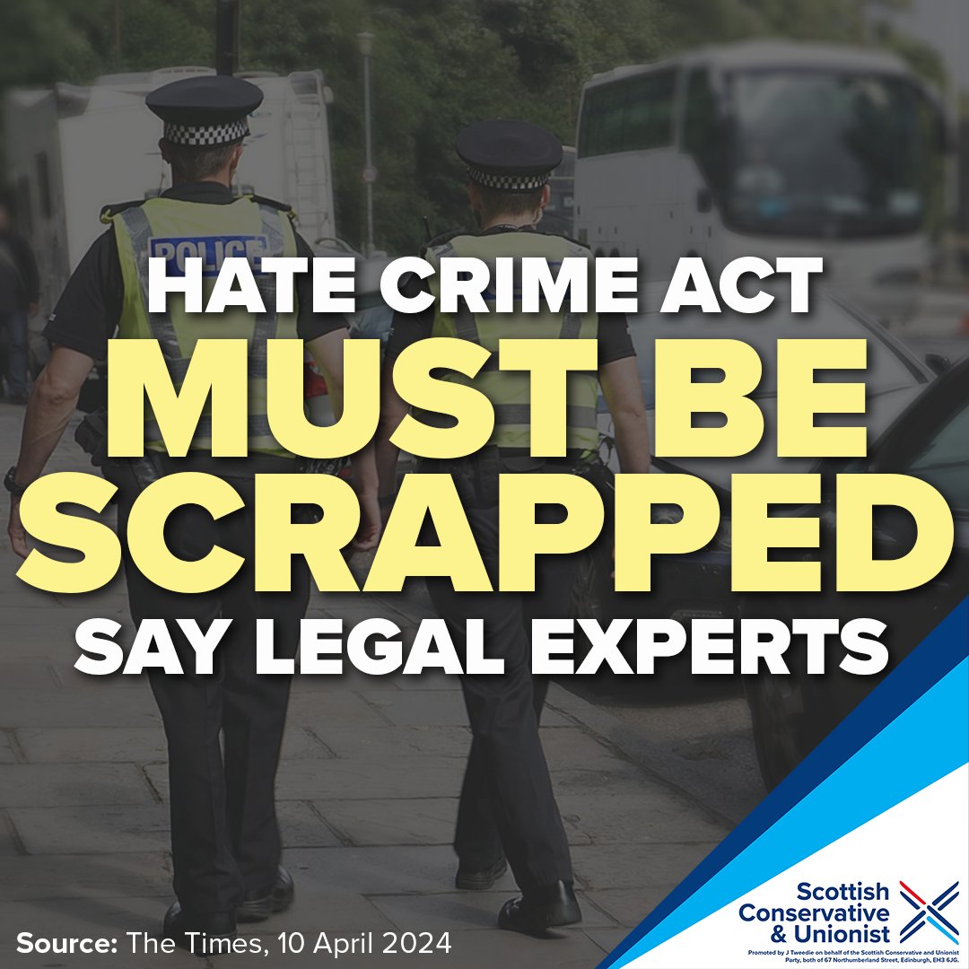 One of Scotland's most senior legal figures, Lord Hope, has backed our calls for Humza's Hate Crime Act to be scrapped. This shambolic law is taking a devastating toll on police resources - with 8,000 complaints received in the first week alone.