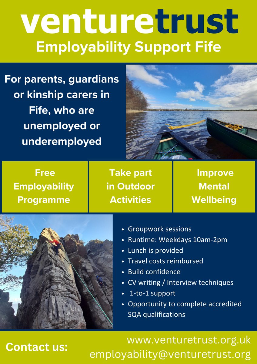 Our next Fife Employability Support Programme is starting soon! 📅22nd - 26th April 📌Dunfermline This is for parents, guardians or kinship carers from Fife, who are either unemployed or underemployed. To find out more information and to refer, click: ow.ly/AXWV50Rc70E