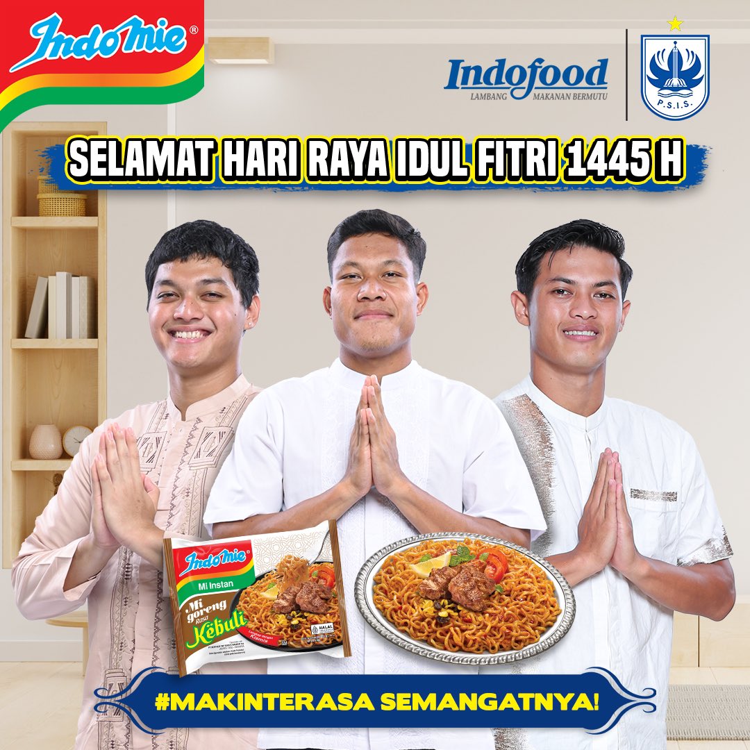 Selamat Hari Raya Idul Fitri 1445 H buat Semarang Fans yang merayakan. Yuk bikin momen kebersamaan di saat Lebaran jadi #MakinTerasa bareng yang baru dari @Indomielovers : Indomie Goreng Rasa Kebuli. Terus semangat dukung Mahesa Jenar bareng Indomie ya!