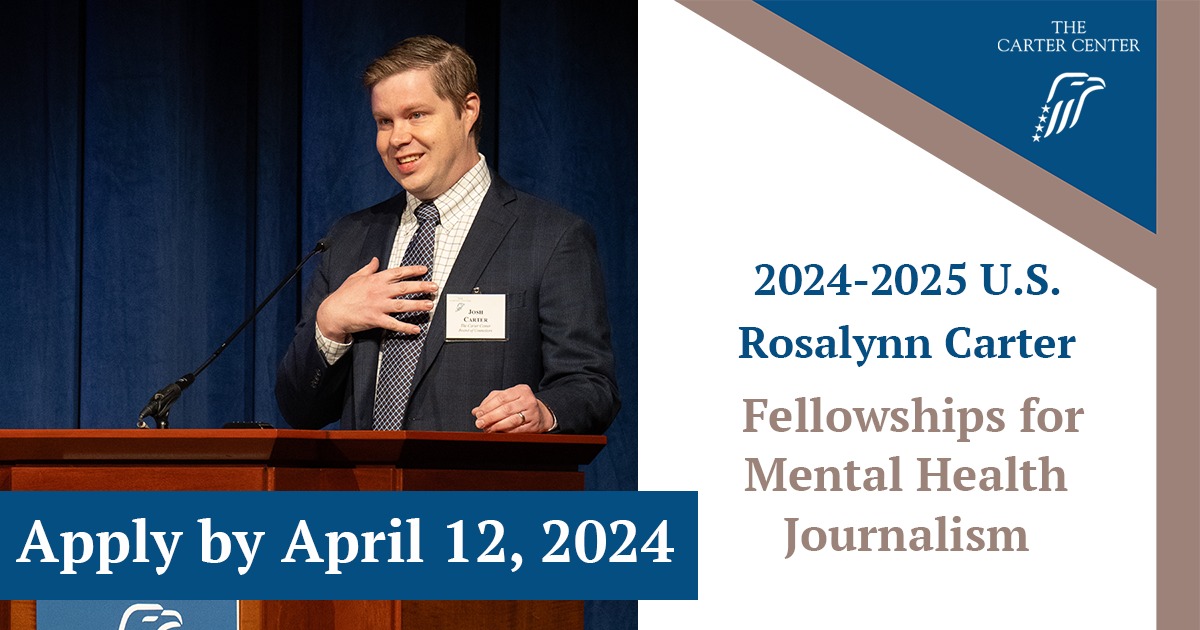 There are only a few days left to get your application in for the Rosalynn Carter Fellowships for Mental Health Journalism! Selected U.S. fellows receive a $10,000 stipend and intensive training on mental health reporting. Learn more and apply: bit.ly/3UmUoCF