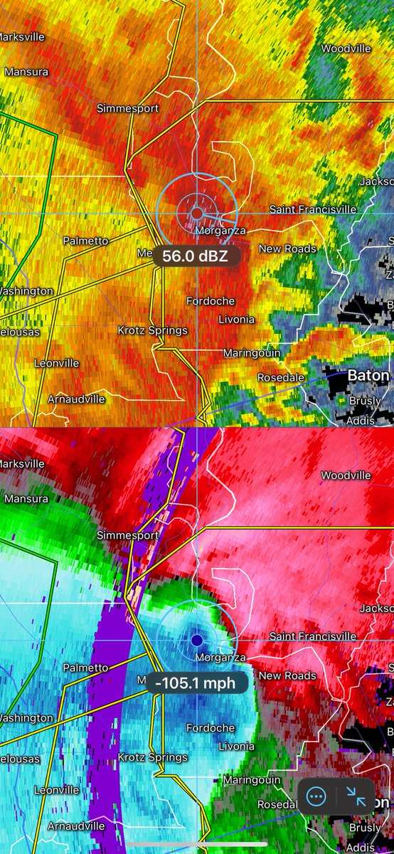 One hell of a rear inflow jet on this squall line over Louisiana. 100-105 mph 😬 #lawx