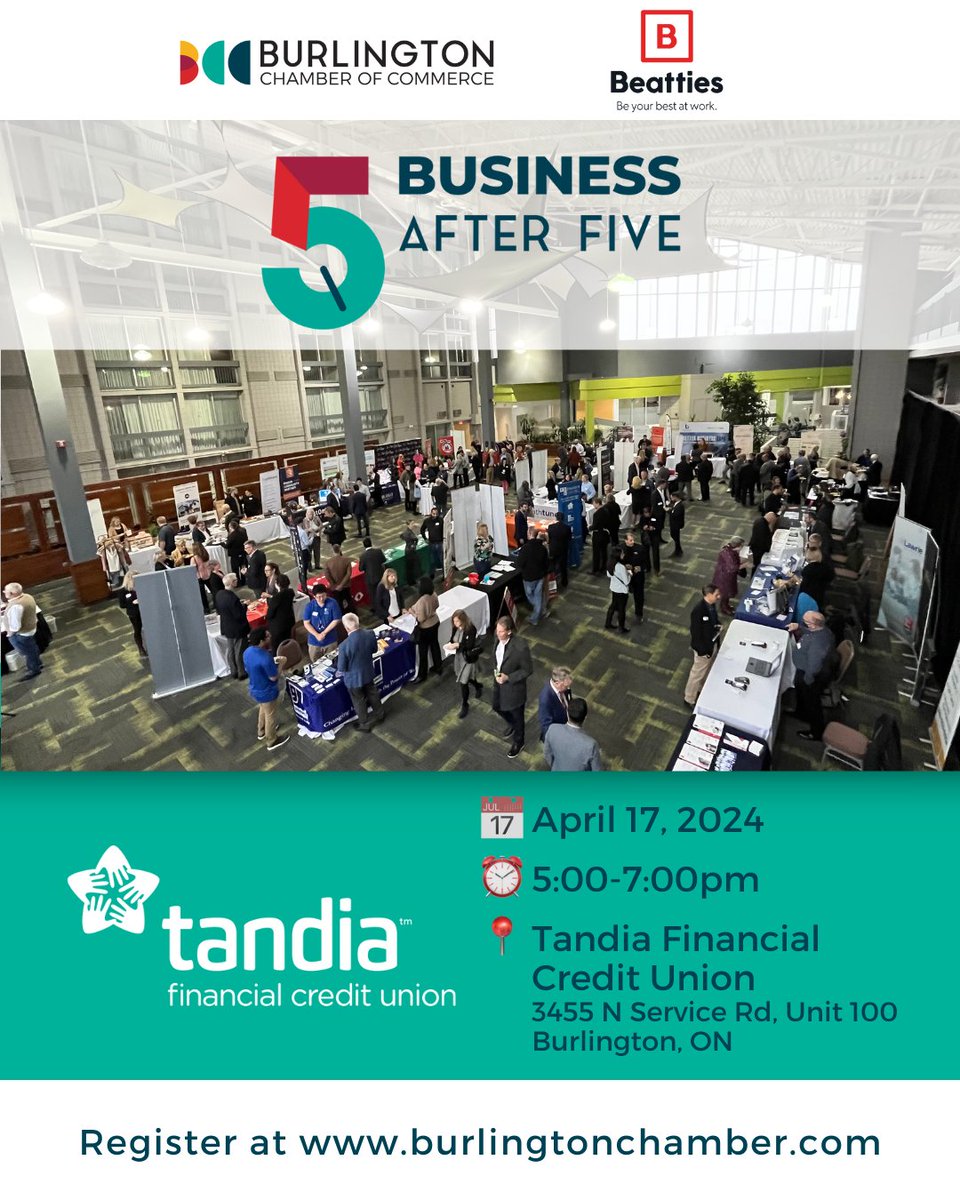 It’s only one week away! Do you enjoy networking, deepening connections, and fun? Join us on April 17th at Tandia Financial Credit Union for Business After 5. Don’t miss out. Register today: bit.ly/3UUQRvX #BurlingtonCofC #BurlONBiz #Networking #BusinessNetworking