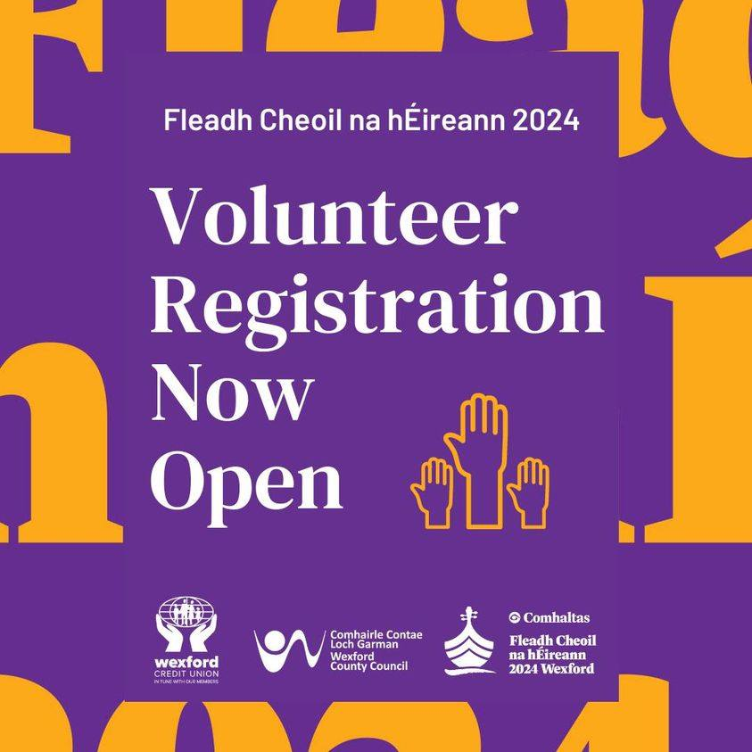 #Volunteer at Fleadh Cheoil na hÉireann - 4th-11th Aug '24

We know volunteering is good for your health so why not consider #volunteering at the biggest event to be held in Wexford this year?

To find out more & to #signup please go to: fleadhcheoil.ie/volunteering/

#FleadhCheoil