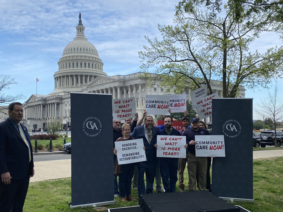 .@ConcernedVets and supporters outside the Capitol today marking the 10-year anniversary of the @DeptVetAffairs wait time scandal and pushing for more choice for vets in their medical care.