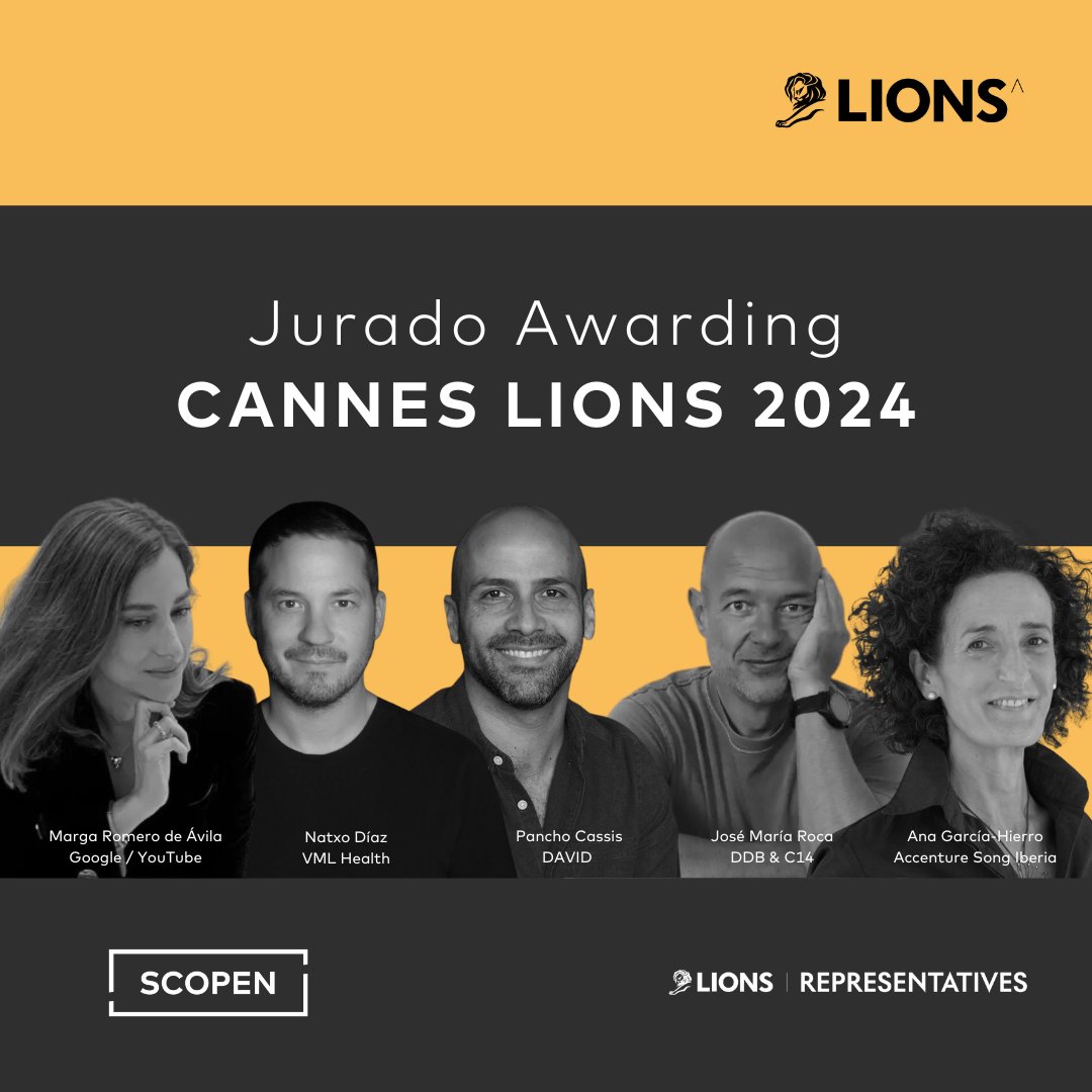 Estos son los profesionales españoles que formarán parte del #Jurado Awarding de @Cannes_Lions 202👇 Pancho Cassis - @weareDAVIDmad @Natxodiaz - @vml_global Health Ana García-Hierro- @AccentureSong @josroca - @ddbspain& C14 MargaRomero de Ávila- @YouTube Enhorabuena!