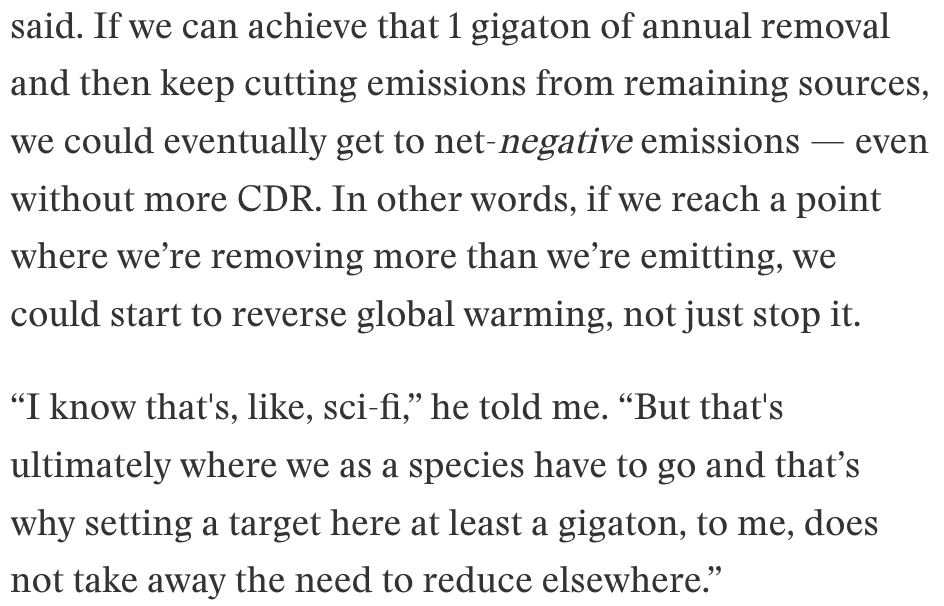 I asked John Larsen of @rhodium_group about the concern that investing in carbon removal will take away from efforts to cut emissions. He said we can't stop working on cutting carbon, even if we achieve the holy grail of net-zero. heatmap.news/climate/carbon…