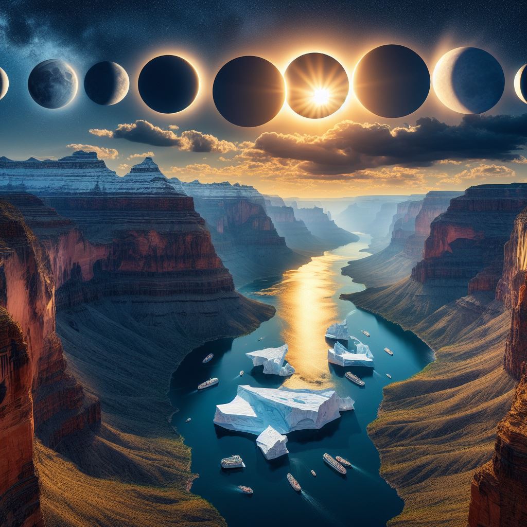 If you can't beat them, join them. Here's my image of yesterdays total solar eclipse seen from the Grand Canyon, with icebergs floating in the Colorado River. Is that reAIlistic enough?😜🤣 What a flipping crazy world this is.