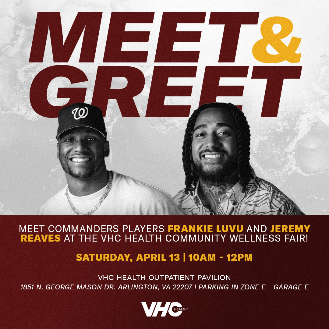 🏈Join the @Commanders at the VHC Health Community Wellness Fair this Saturday, 10 AM - 12 PM! ➡️ vhchealth.org/classes-events…