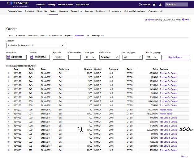 TimeLessTim12's tweet image. Count me in as another poster child example of Etrade Too Late To Cancel order shenanigans.  This is Real, not AI.  Yes, why would anyone purchase my 1 sell order for $200M unless someone was very very very short and needed my 1000 shares to hide their huge problem.  I also…