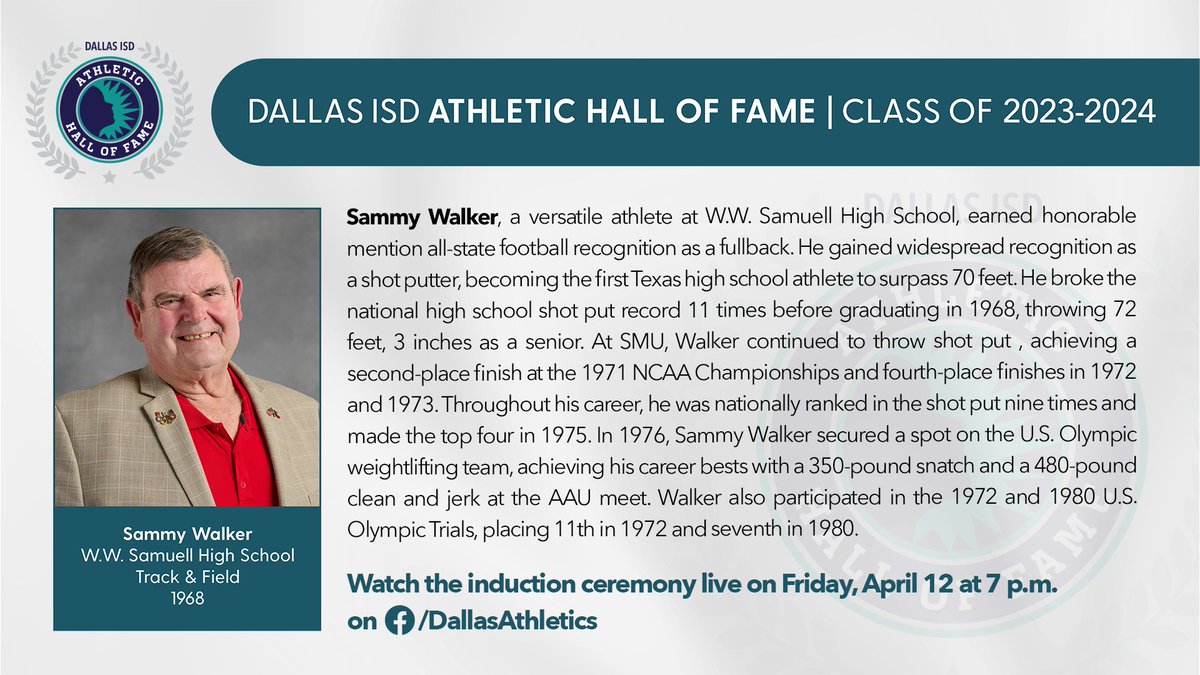 Dallas ISD Athletic Hall of Fame Profile Sammy Walker, Track & Field Samuell High School 1968