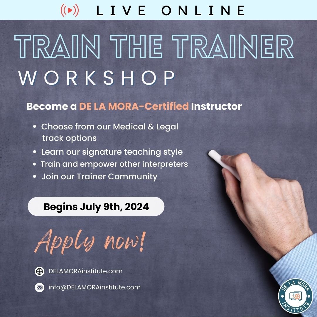 DLM_Institute's tweet image. Calling all experienced interpreters with a passion for teaching!  Our next Train the Trainer Workshop will begin July 9. Begin your path to becoming a certified trainer today. 

Link in bio! 🔗 

 #InterpreterTraining #LanguageProfessional #MedicalInterpreter #CourtInterpreter