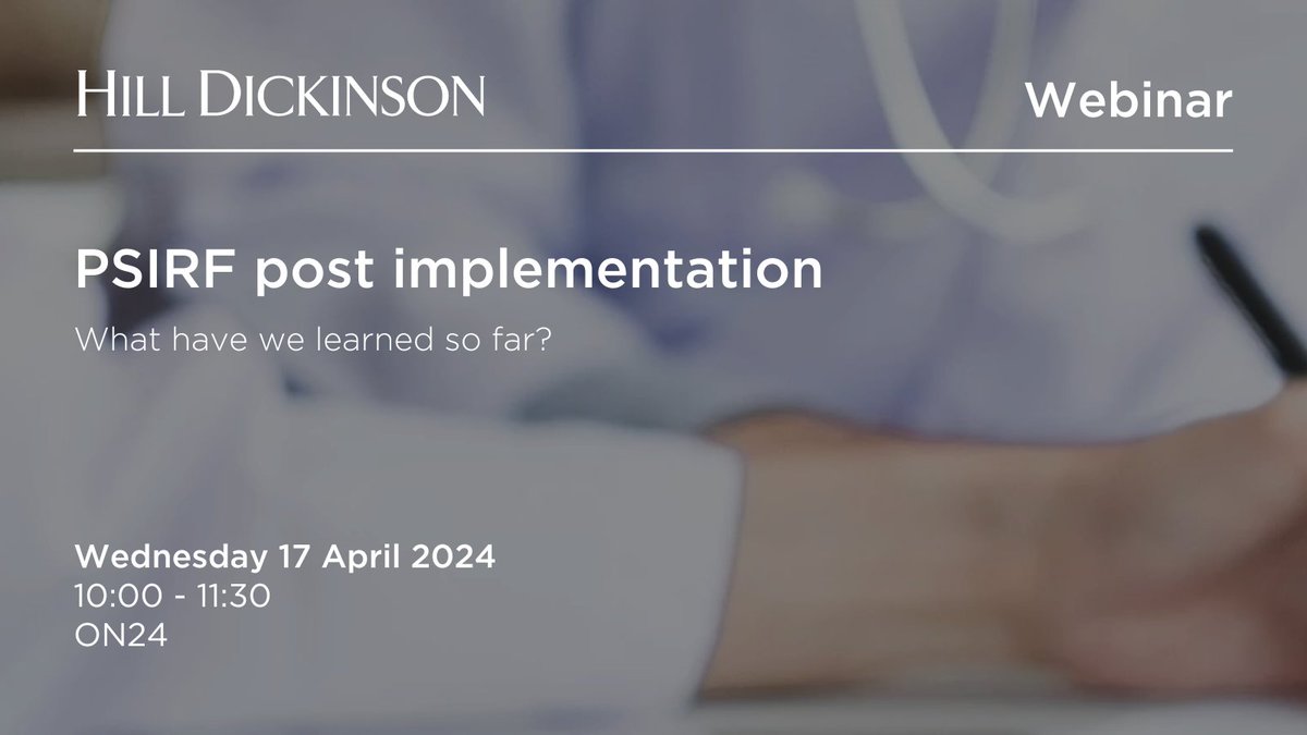 There's still time to sign up to our webinar on Wednesday 17 April on the Patient Safety Incident Response Framework (PSIRF) post implementation. We're delighted to welcome guest speakers from Mid Cheshire Hospitals NHS Foundation Trust, Lancashire & South Cumbria NHS Foundation…