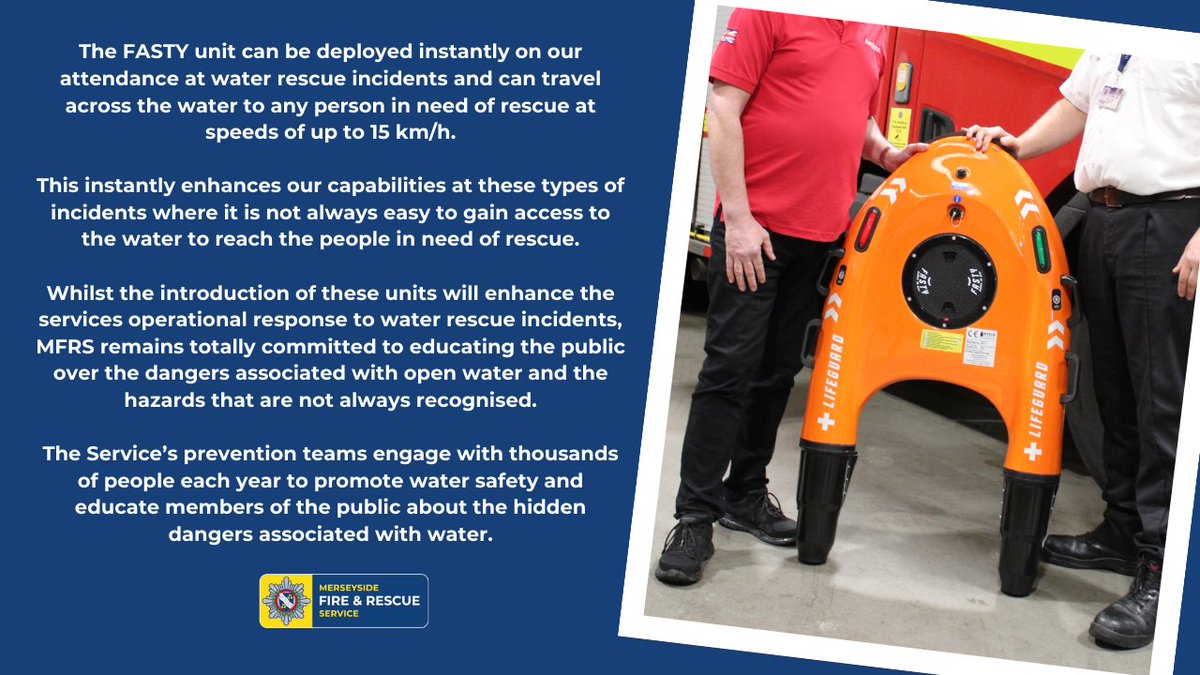 The FASTY unit can travel across the water to any person in need of rescue at speeds of up to 15 km/h. This instantly enhances our capabilities at water rescue incidents where it is not always easy to gain access to the water to reach the people in need of rescue.