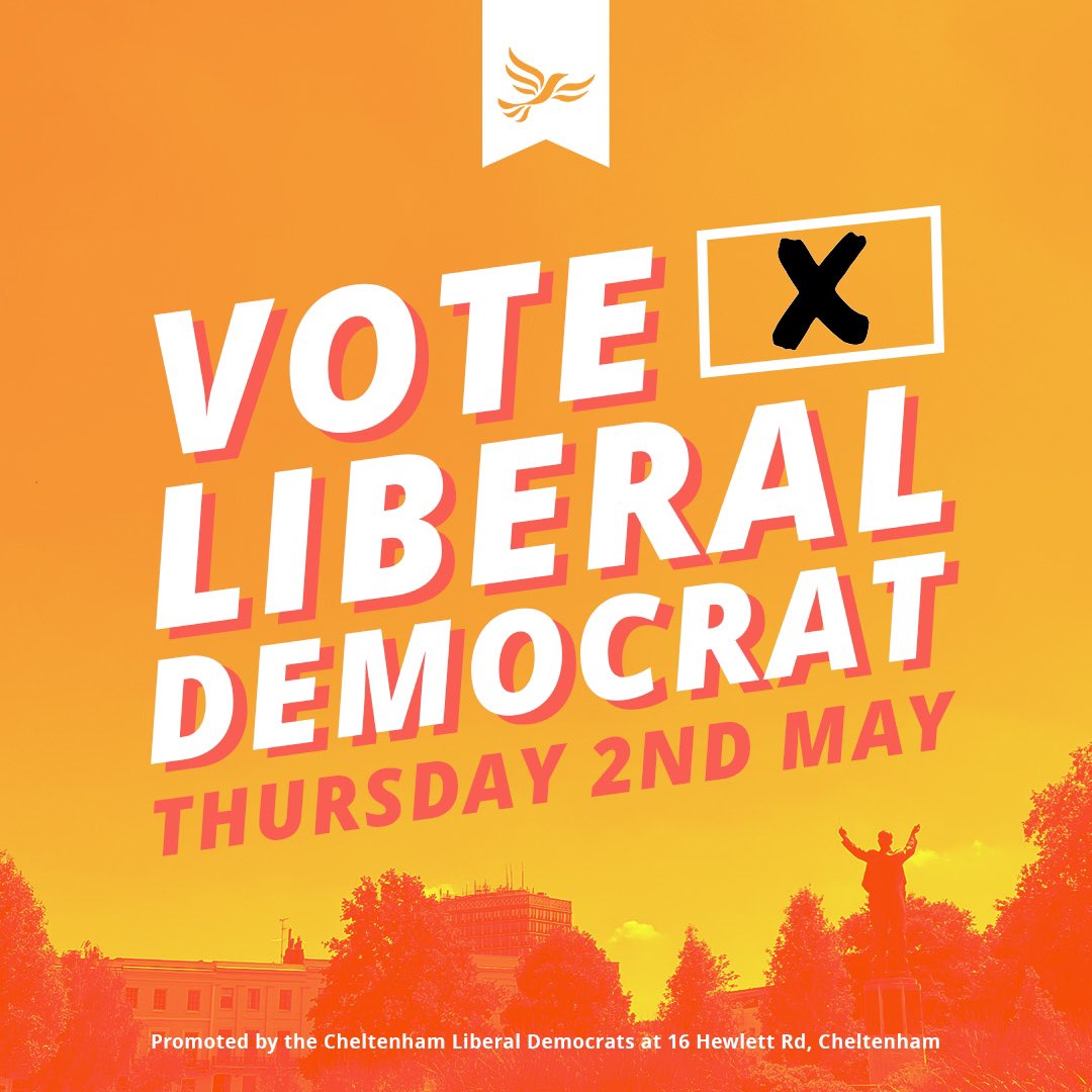 Vote Lib Dem on 2nd May for a Fair Deal for Cheltenham 🗳 🔶 Delivering a prosperous town 🔶 Tackling climate change and protecting our environment 🔶 Investing in services, culture and people 🔶 Delivering affordable, quality housing 🔶 Taking good care of your money (1/2)