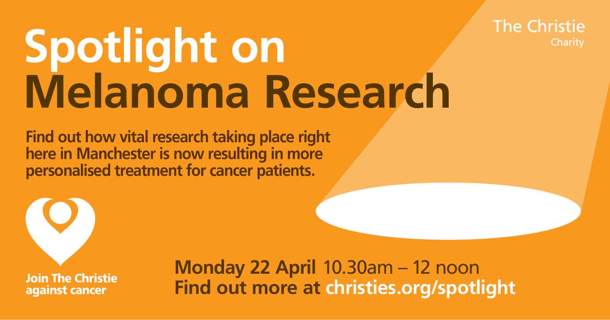 🌟 Book your place for our Spotlight event 🌟 Our first event will shine a spotlight on #Melanoma Research, featuring talks by Professor Paul Lorigan and Dr Rebecca Lee 📅 Monday 22 April 🕥 10:30 - 12:00 📍 Oglesby Cancer Research Building More info 👉 bit.ly/43OIVib