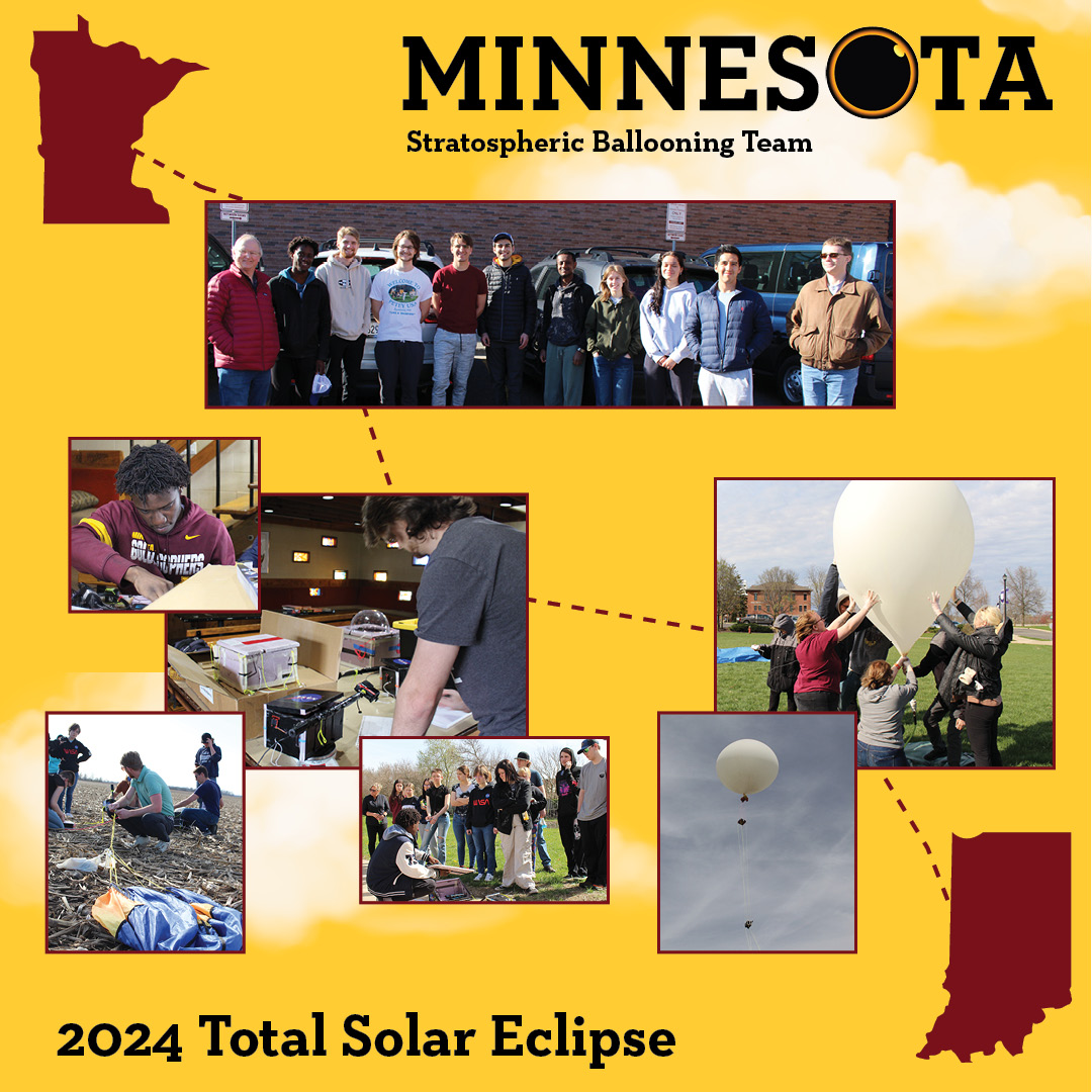 We are #UMNProud University of Minnesota Stratospheric Ballooning Team who traveled to Indiana for the Total Solar Eclipse to collect important scientific data as part of <a href="/NASA/">NASA</a>'s Nationwide Eclipse Ballooning Project 🎈🌒 <a href="/AEM_UMN/">Aerospace E & M</a>