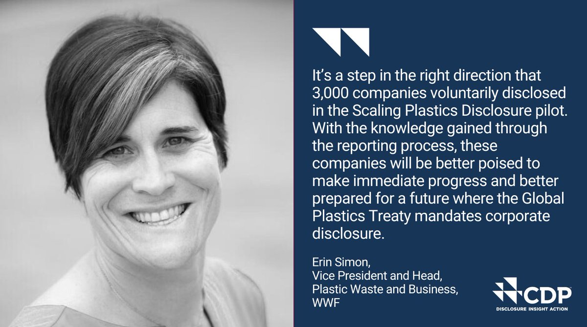 We're delighted to share the first year of plastics data from @CDP, our Scaling Plastics Disclosure partners. Almost 3,000 companies disclosed on plastics through CDP in 2023, showing the power of disclosure in tackling the #plasticscrisis ahead of INC-4. bit.ly/4cO3gIk