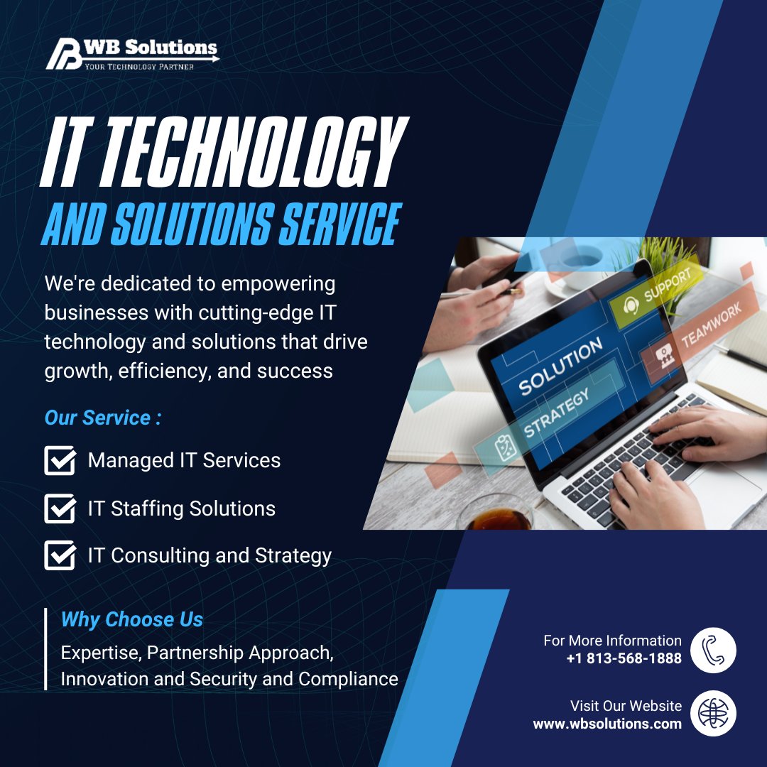 Unlock the power of technology with WB Solutions LLC! 🚀

#ITSolutions #TechnologyServices #Innovation #ITServices #TechExperts #DigitalTransformation #ITConsulting #TechSolutions #BusinessGrowth