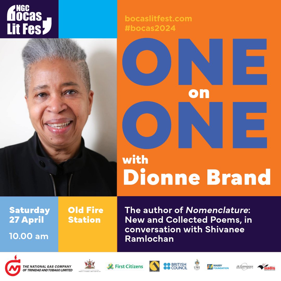 #DionneBrand, acclaimed author of 23 books of poetry, fiction & nonfiction, will join Shivanee Ramlochan @novelniche for a wide-ranging conversation about literary commitment. See what else in store at the 2024 Bocas Lit Fest: bocaslitfest.com/programme #bocas2024⚡️@NGCGascoNewsTT