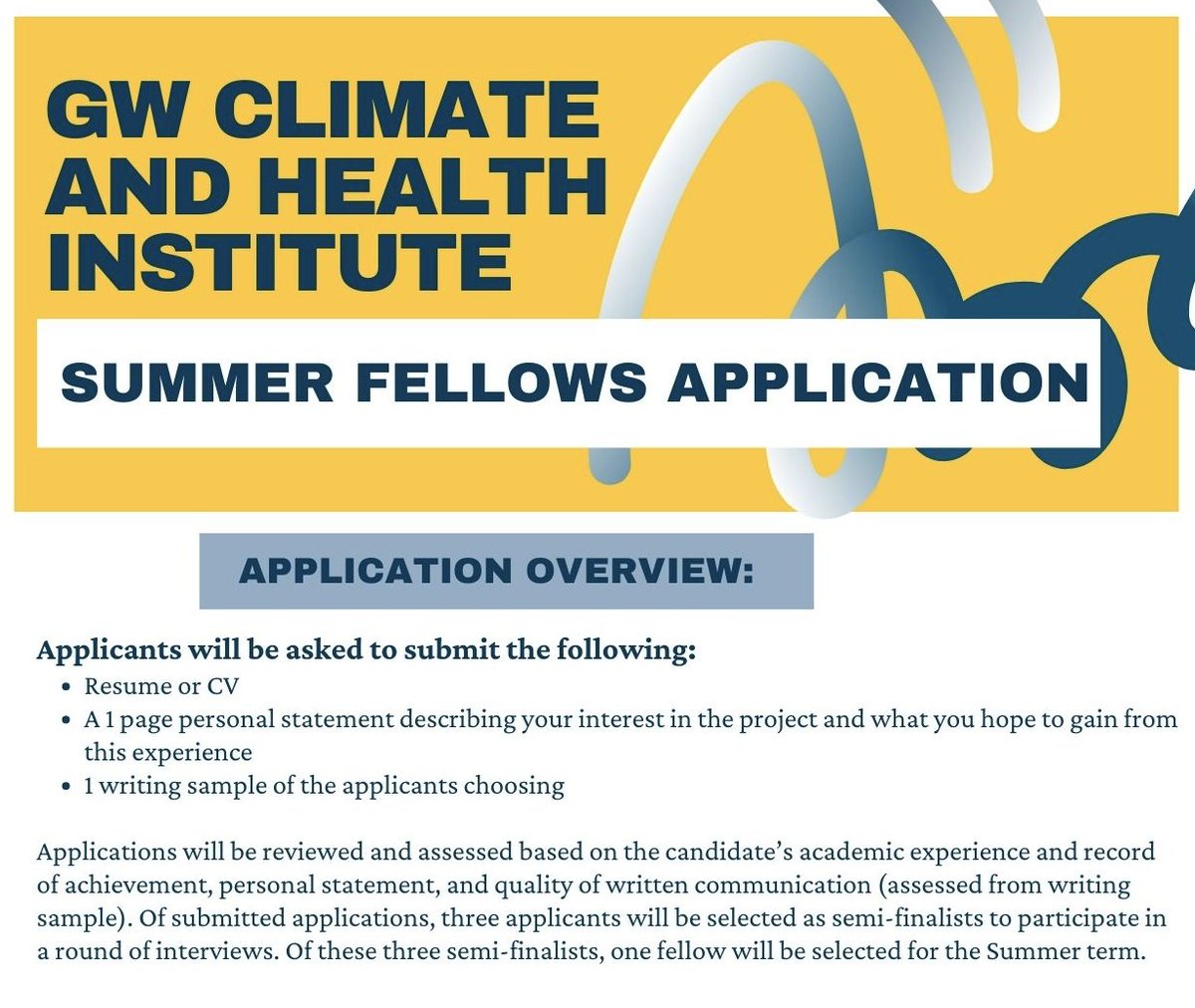 🗣️Calling all current @GWTweets students! Apply to become a Summer 2024 CHI Research Fellow and support work on the free, local, immediate, and persuasive co-benefits that accompany climate mitigation actions! Visit bit.ly/3VT3GHn for detailed application info!
