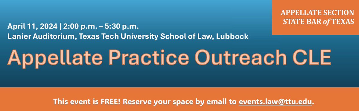 Dylan O. Drummond, JD/MBA (@dodrummond) on Twitter photo Come join <a href="/TexAppOrg/">SBOT App Section</a>’s Outreach Committee at <a href="/TTU_Law/">Texas Tech Law</a> tomorrow for 2.75 hrs (1.25 ethics) of CLE:
• WDTX J. Wes Hendrix
• 7th CA J. <a href="/justandfair4evr/">Judy C. Parker👩🏼⚖️⚖️</a>
• 5th CA J. <a href="/AReichek/">Sexy video sex porn</a>
• 5th CA J. <a href="/JusticeErinTx/">Justice Erin Nowell</a>
• <a href="/KVPTexas/">Kristen (KVP) LaFreniere</a>
• <a href="/kirkito915/">Kirk</a>
• <a href="/Eliz_Geary/">Elizabeth Geary</a> & more!
#AppellateTwitter Come join <a href="/TexAppOrg/">SBOT App Section</a>’s Outreach Committee at <a href="/TTU_Law/">Texas Tech Law</a> tomorrow for 2.75 hrs (1.25 ethics) of CLE:
• WDTX J. Wes Hendrix
• 7th CA J. <a href="/justandfair4evr/">Judy C. Parker👩🏼⚖️⚖️</a>
• 5th CA J. <a href="/AReichek/">Sexy video sex porn</a>
• 5th CA J. <a href="/JusticeErinTx/">Justice Erin Nowell</a>
• <a href="/KVPTexas/">Kristen (KVP) LaFreniere</a>
• <a href="/kirkito915/">Kirk</a>
• <a href="/Eliz_Geary/">Elizabeth Geary</a> & more!
#AppellateTwitter
