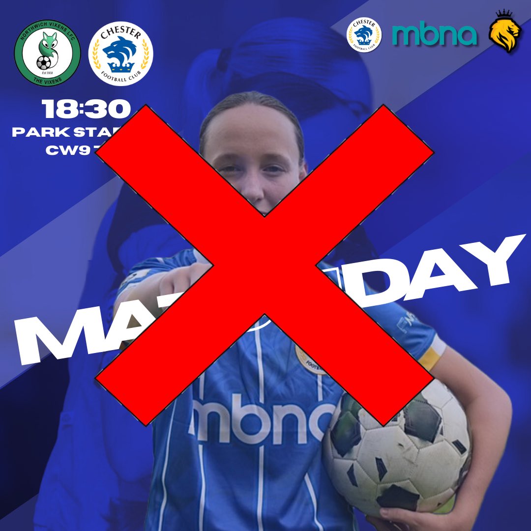 🏟️ 𝐌𝐚𝐭𝐜𝐡 𝐩𝐨𝐬𝐭𝐩𝐨𝐧𝐞𝐝 Tonight’s fixture has been postponed, information regarding when this fixture will be played will be released in due course #OurClub | #ChesterFC 🔵⚪️