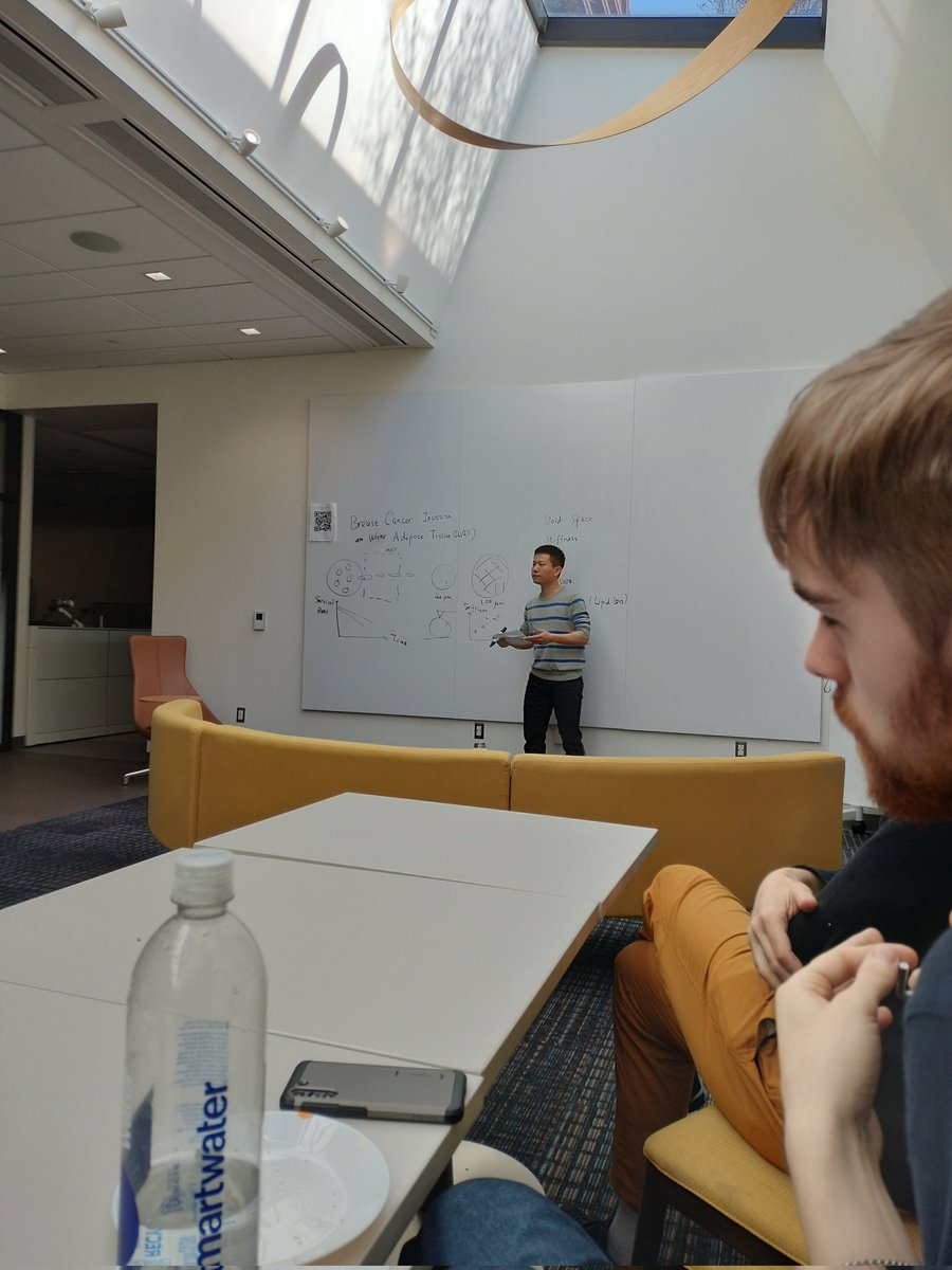 Mortality rate from breast cancer is positively correlated with obesity. Why would that be?

Dong Wang from the O'Hearn group giving a chalk talk about how he models the invasion of breast cancer into white adipose tissue

#QBioBreakfast