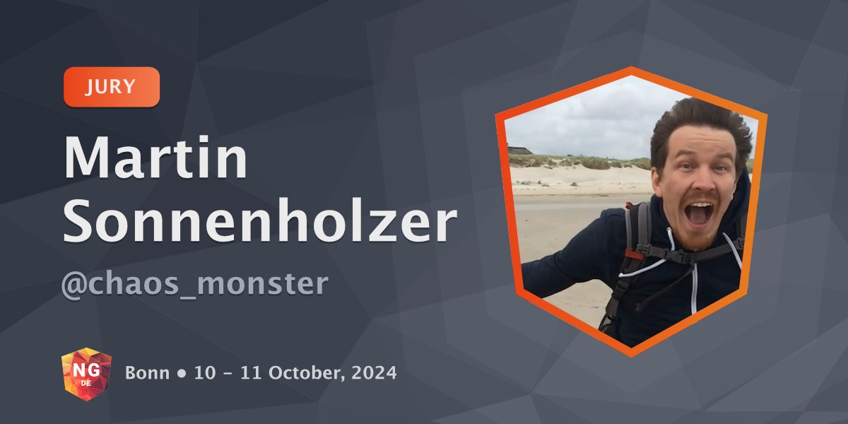 Get to know @chaos_monster 🎉 Martin is a co-founder and former organizer of the first edition of NG-DE and has been working with JavaScript & Angular since Angular.js version 1.0.7. He is an important part of our jury team and we are happy to have him at our side again 🥰