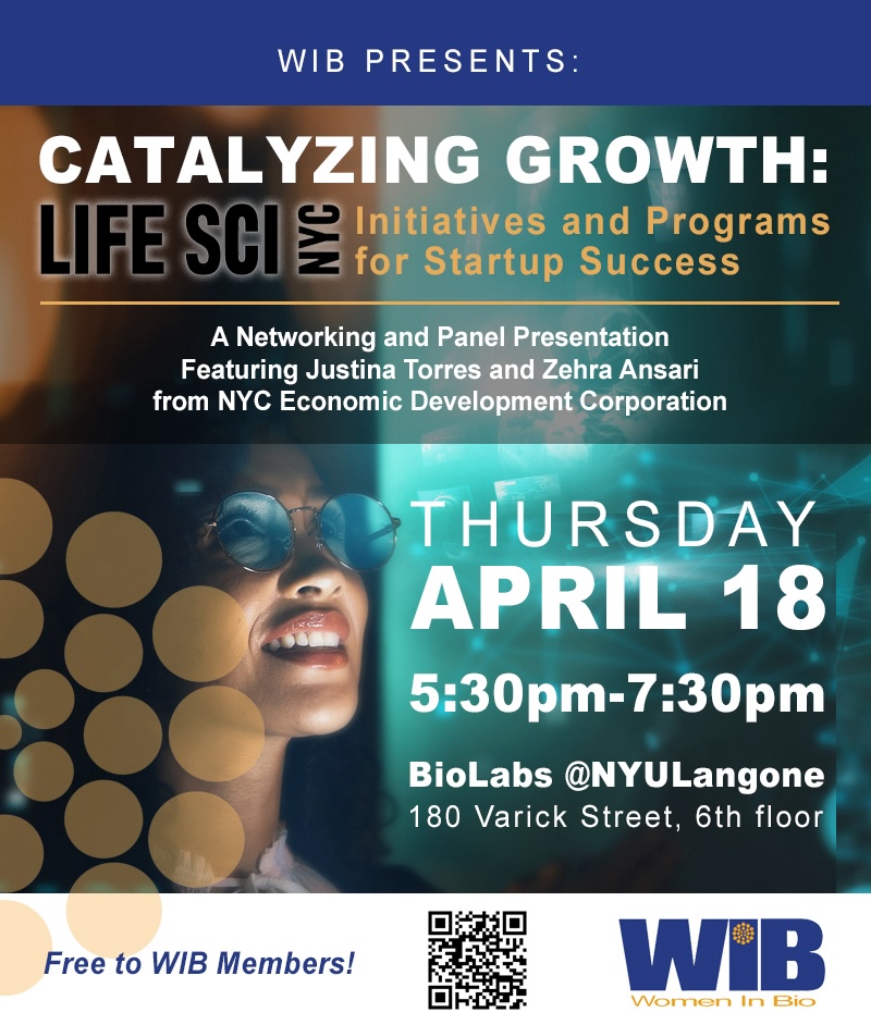 Join us on April 18th for a dynamic discussion led by Justina Torres & Zehra Ansari from @NYCEDC on igniting growth in #biotech! Stay for networking & connections. RSVP: rb.gy/6nwse9 #lifesciences