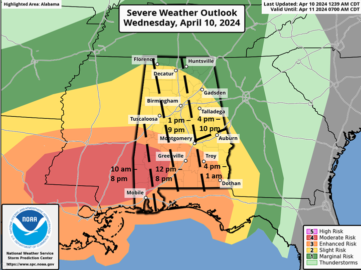 Severe thunderstorms and heavy rain today. Learn more at ema.alabama.gov/2024/04/10/sev…