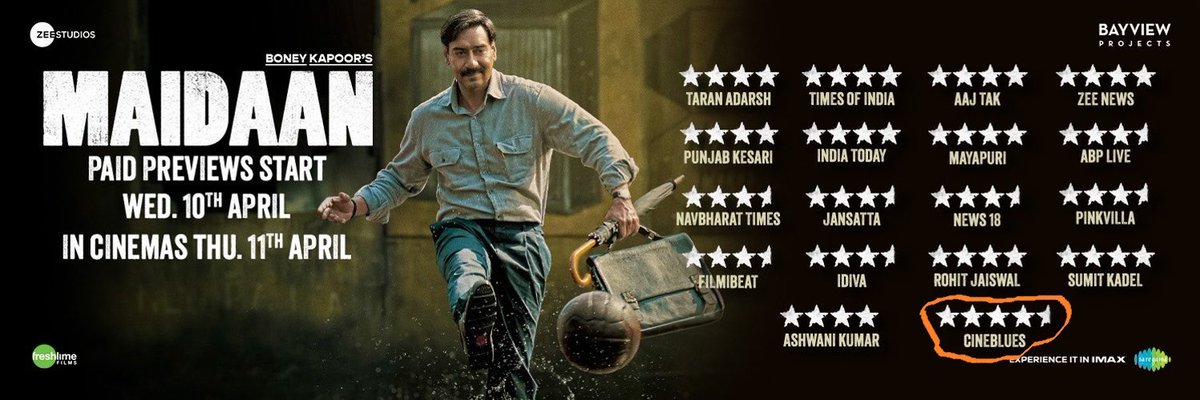 Thank You #ZeeStudios #BayViewProjects #Freshlimefilms and team #ajaydevgan for finding my #cineblues review of #Maidaan worth for spreading the awareness. the #sports drama by #AmitSharma is a gem. #AjayDevgn the invincible dark horse does it again catch #MaidaanOnEid