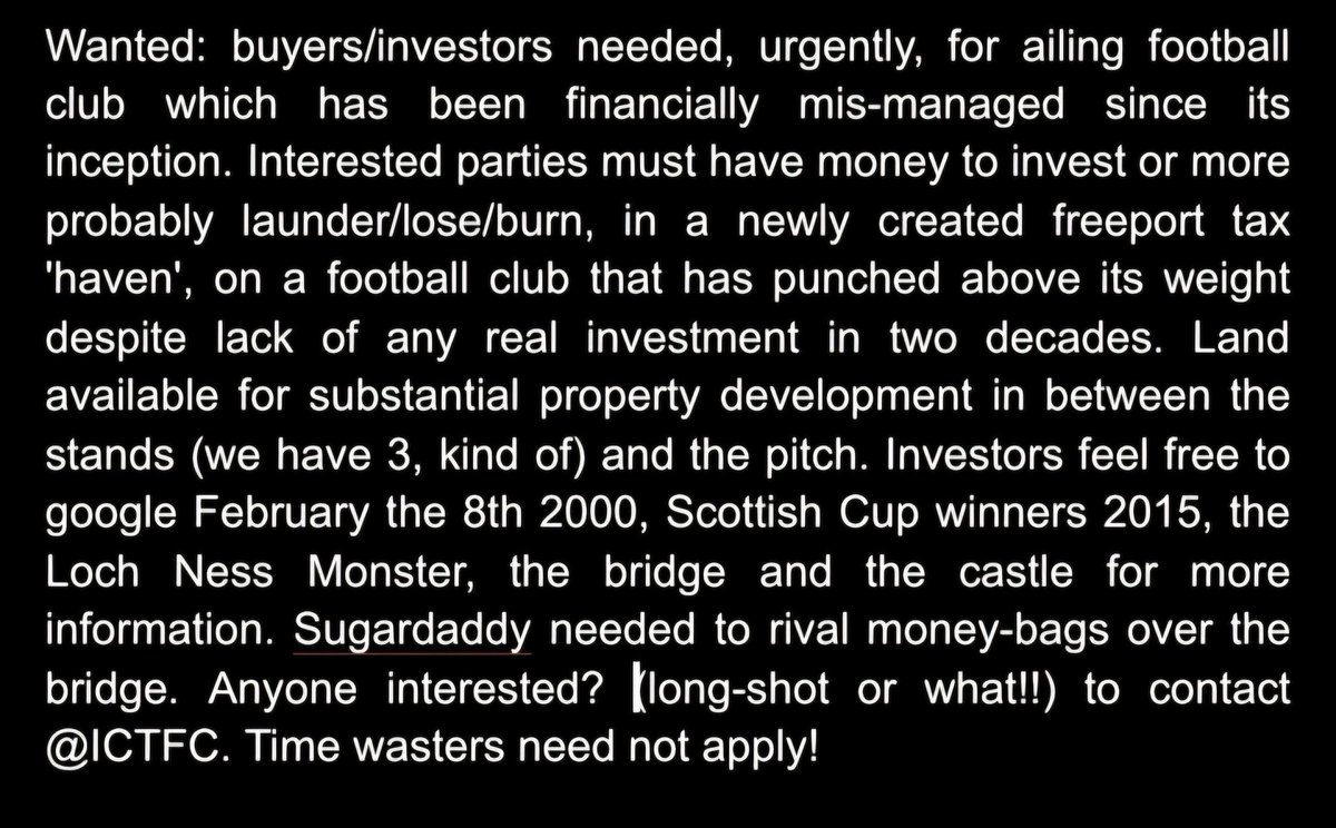 #Nessy #LochNess #NC500 #freeport #Inverness #bridge #castle #Cromarty #Nigg #taxfree #renewables #ardesierport #bargain #invest #crypto #footballclubforsale #invest #euromillions #Lottery #noassets  #Notactics #Noaccountsavailable #nobatterystorage #NIMBY #rightenuff #ICTFC