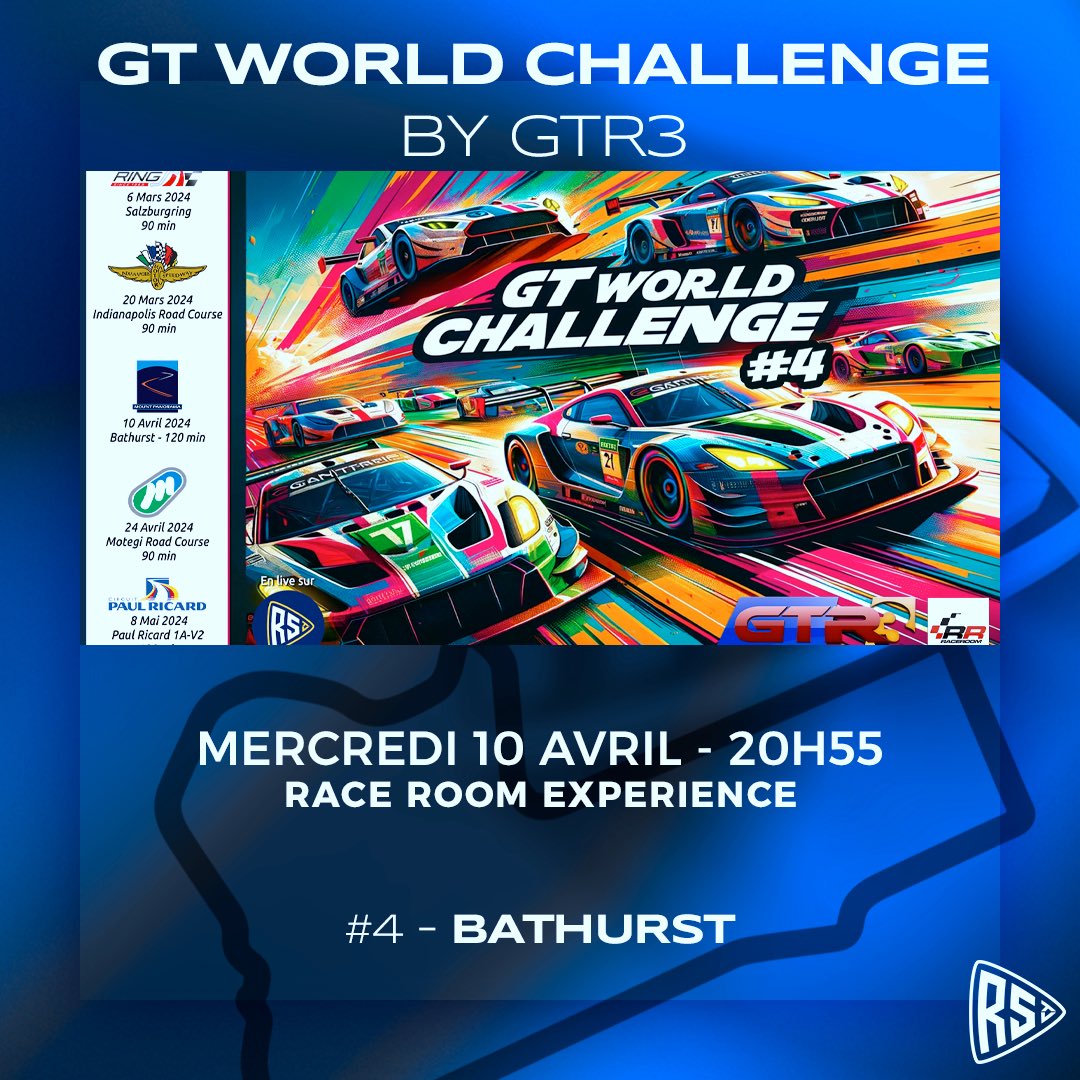 Welcome to Bathurst ! 🇦🇺 Rendez vous ce soir pour la quatrième manche du GT WORLD CHALLENGE by GTR3. Des GT3 élancées sur Mount Panorama en ce beau mercredi soir, à suivre sur RaceStartTV.