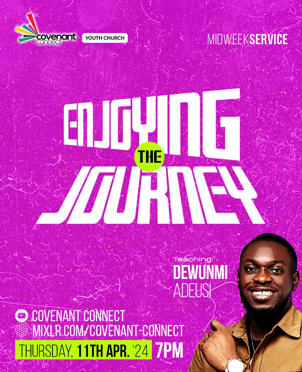 Last week's Midweek service was truly insightful, and we're gearing up for another powerful session tomorrow! 

🗣Join us on Thursday for our Midweek service themed 'Enjoying the Journey.' 

⏰ Time: 7PM
📍Venue: Mixlr 
🎙 Mic Check: PDews

#MidweekService #EnjoyingTheJourney