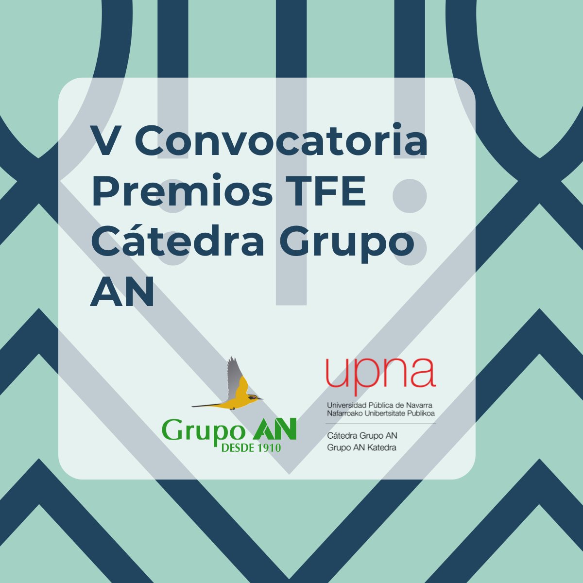 🏆 Premios TFE Cátedra Grupo AN 🏆
La @Cátedra Grupo AN de la @Universidad Pública de Navarra, dentro de sus actividades para el año 2024, convoca los premios trabajo fin de estudios.
Más información 👉 unavarra.es/catedragrupoan…
Plazo 15 de octubre de 2024