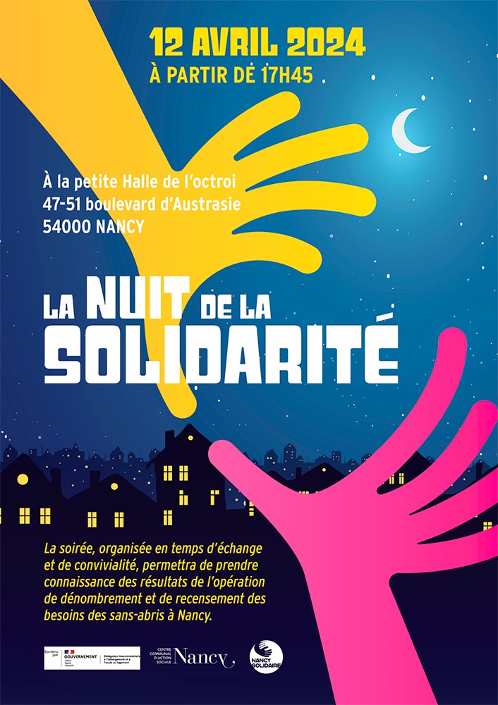 🔔 Rendez-vous ce vendredi 12/04 dès 17h45 à L'Octroi pour prendre connaissance des résultats de la Nuit de la #Solidarité, l'opération de dénombrement et de recensement des besoins des sans-abris. Entrée libre (47-51 bd d'Austrasie). ➕ bit.ly/3J9lRkr