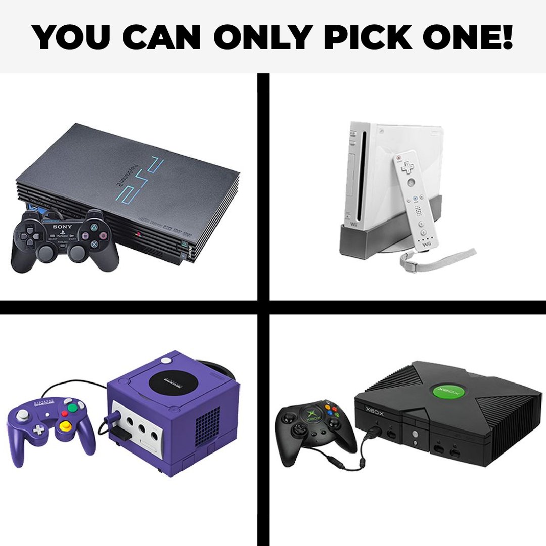 Which console is your favorite? 🤔 . . . #nostalgia #retro #retrogaming #ps2 #sony #playstation #gamecube #nintendo #90s #xbox #ogxbox #wii #nintendowii #pickone #childhoodmemories #2000s #2000snostalgia #Retrogaming