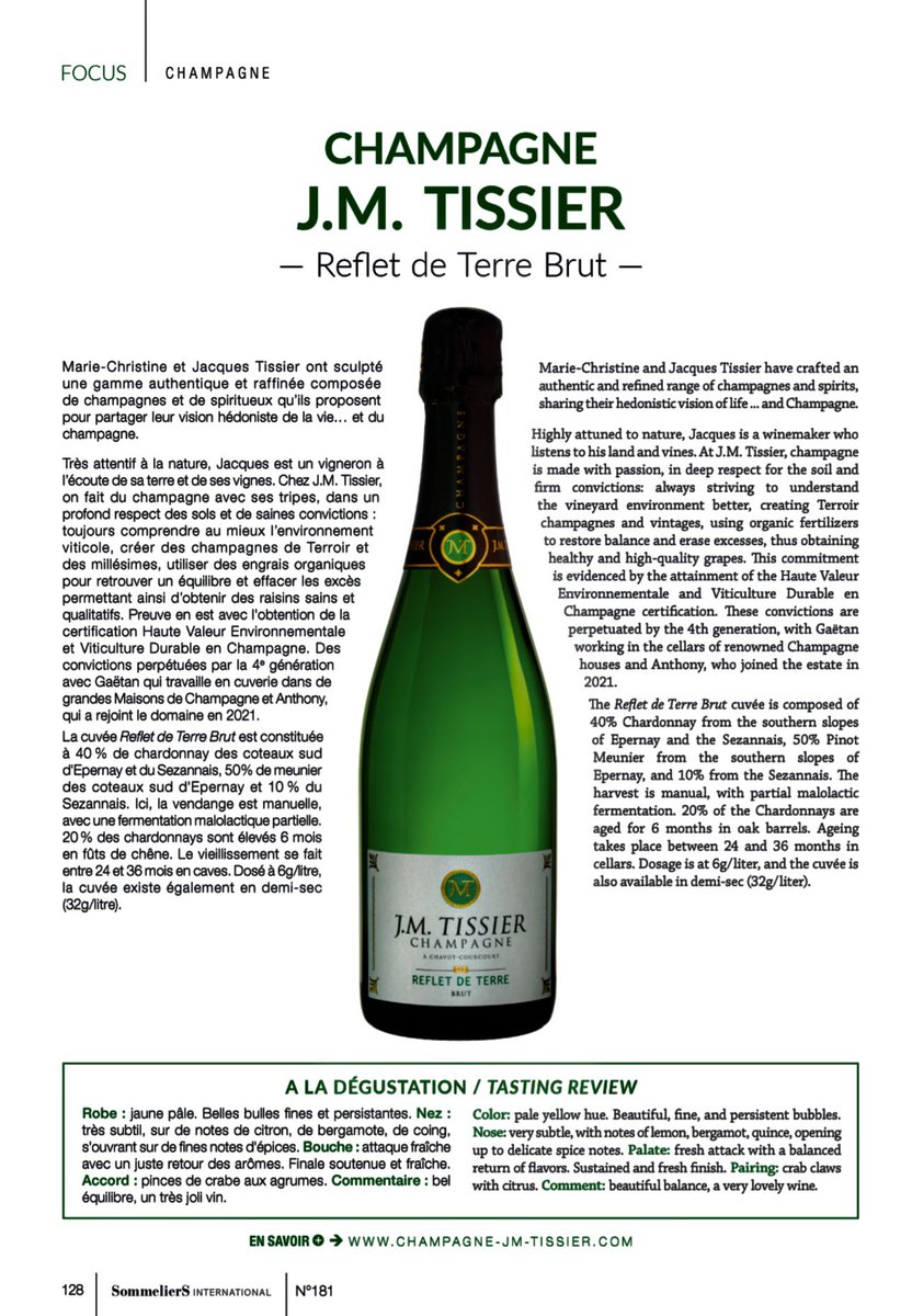 Le champagne Jmtissier dans le journal #sommeliers international 
Maître mot : #Authenticite 
#albconsultingluxe