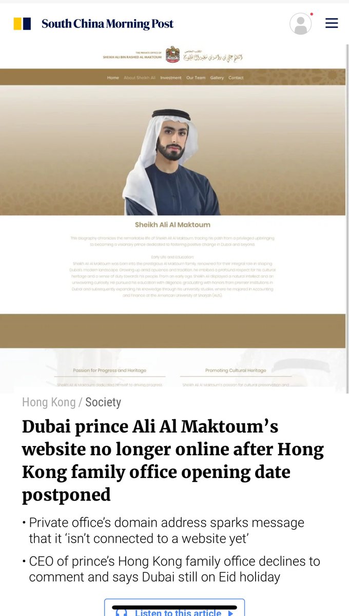 The Hong Kong Government and its Chief Executive John Lee have apparently been taken for a ride‼️ The website and LinkedIn page of the Dubai private office of Sheikh Ali Rashed Ali Saeed Al Maktoum, who pledged to open a US$500M family office in Hong Kong, were no longer…