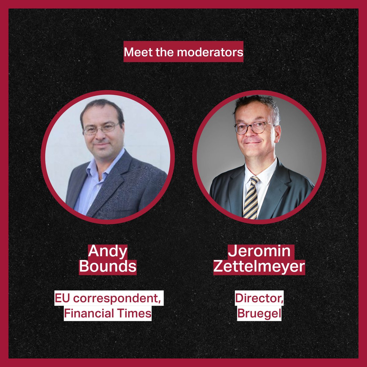 ⏱️Meet the moderators!

Our #Vision4EU election debate in partnership with the @FT is on Monday

@AndyBounds and @jzettelmeyer will be on hand to keep proceedings running smoothly and to ask the economic experts the tough questions❓

Register to join: bruegel.org/event/visions-…