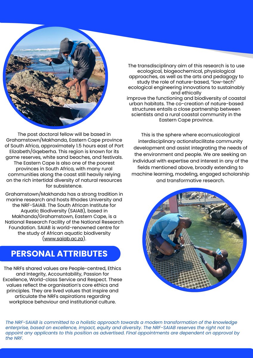 .<a href="/NRF_SAIAB/">SAIAB</a> invites applications for a full-time postdoctoral position in Grahamstown/Makhanda. 

Please follow this link for details: saiab.ac.za/postdoctoral-p…. 

Deadline: 03 May 2024