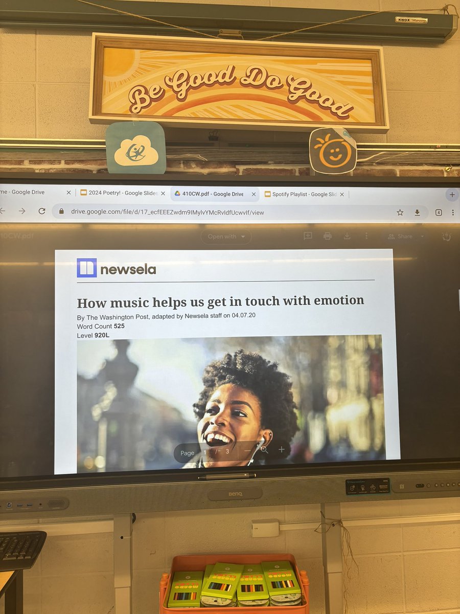 ELA Class after the state test calls for some relaxation and rejuvenation! If you know me, you know music is my favorite way to do just that! Students learned about how music affects listeners in a @Newsela article before setting out to make their own playlists 🎶